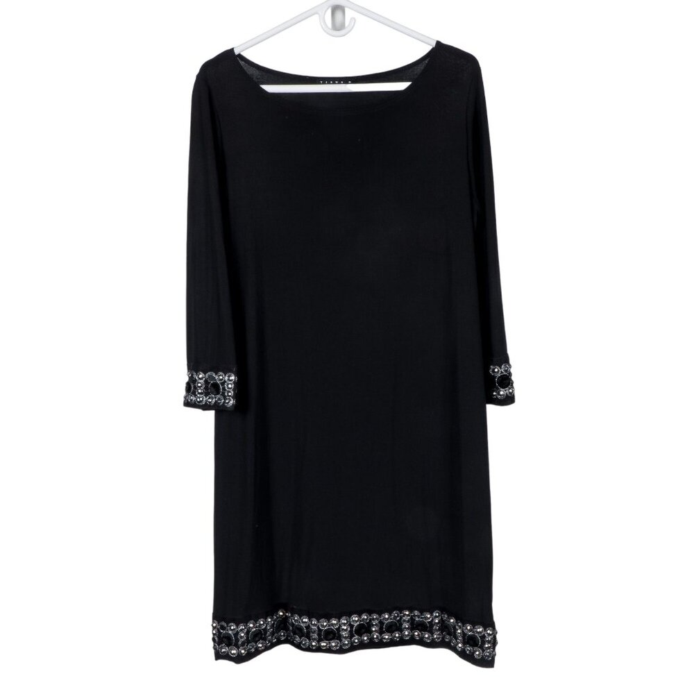 Tiana B Shift Dress 10 Womens Black Gem Accent 3/4 Sleeve Classic Dressy Church